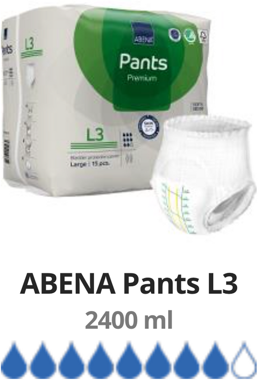 15 Couches Culotte pour adulte Abena Premiun Taille L3 (100 - 140 cm)