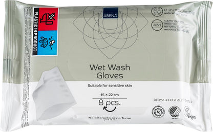 8 pièces Gants Classic Wet Wash Gloves Abena 15x22 cm