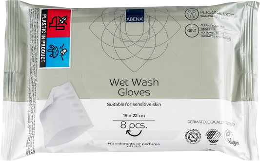 8 pièces Gants Classic Wet Wash Gloves Abena 15x22 cm